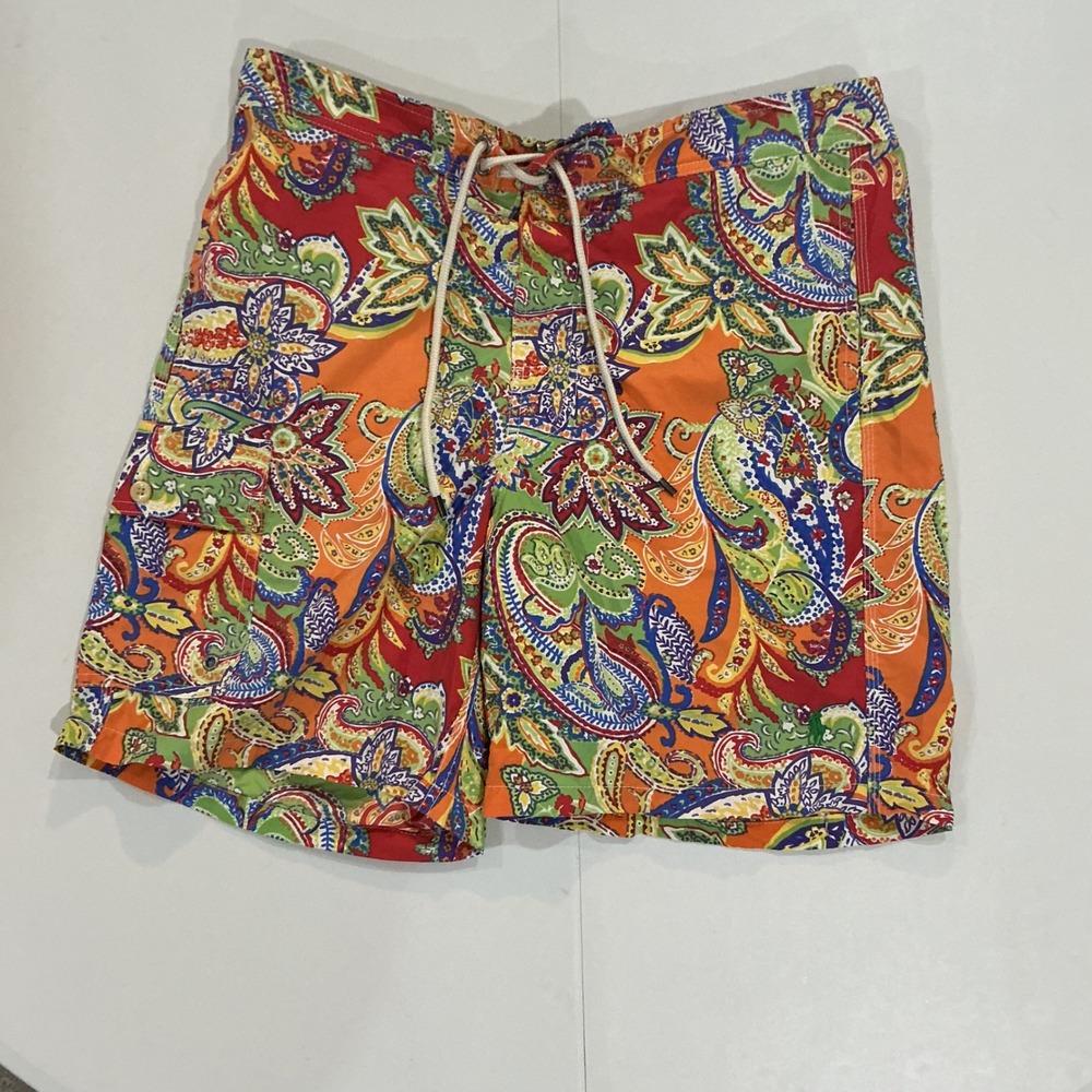 Polo Ralph Lauren Swim Trunks Paisley‎ Multi Color Nylon Shorts Surf Mens S
